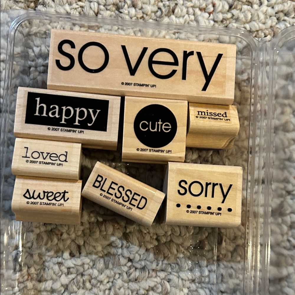 Stampin' Up! Sentiment Wood Stamp Set - Black on Natural Wood-So Very